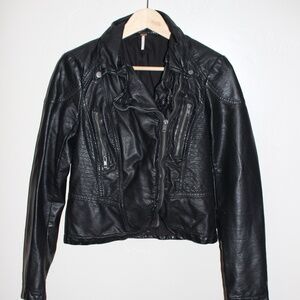 FREE PEOPLE BUCKLE-UP VEGAN LEATHER JACKET